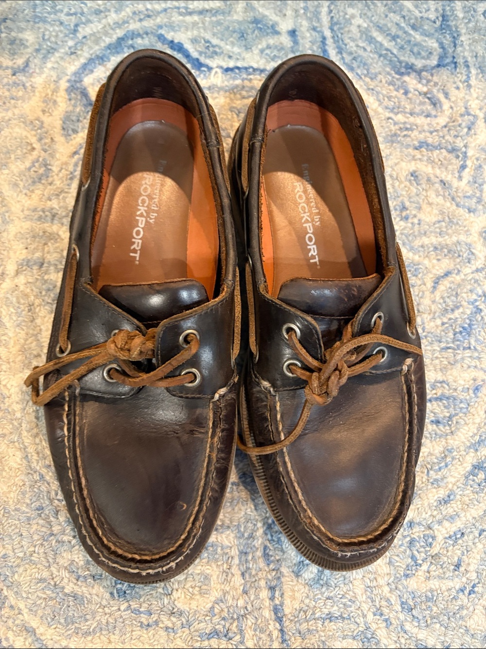 Rockport Men’s Dark Brown Leather Boat Shoes with Tan Laces